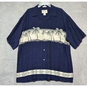 Bamboo Cay‎ Shirt Mens XL Blue Bamboo Embroidered Hawaiian Camp Casual Resort